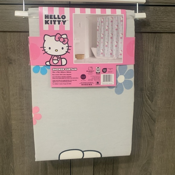 New Hello Kitty & Daisy Spring Flowers 72" x 72" Gray Shower Curtain - Picture 5 of 7